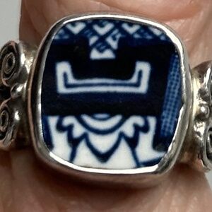 China Jewelry Blue Willow Sunrise Sterling Ring - Size 8